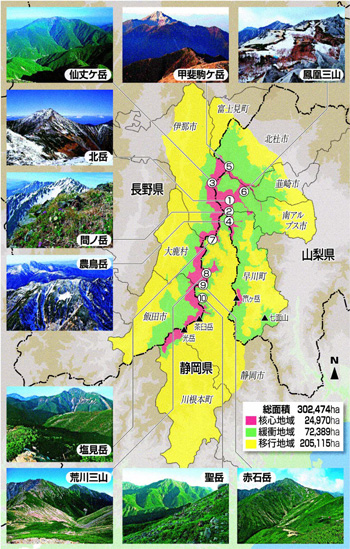 南アルプスエコパークの登録地域